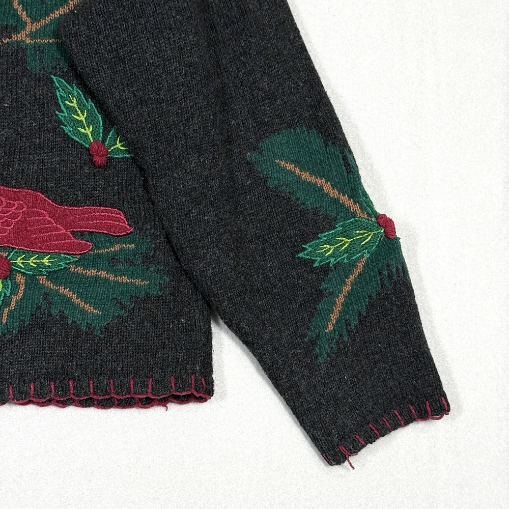 Vintage Christmas Sweater‎ Women Medium Cardigan Cardinal Holly Embroidered 90s - Picture 4 of 13
